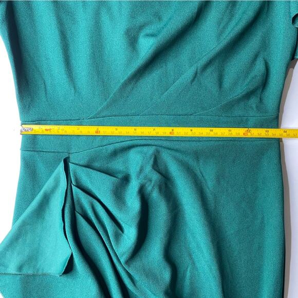 Green Ruffle Dress One Shoulder MIDI Modest Gown Holiday Wedding Guest K26 - Picture 5 of 10